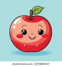 Free vector Apple cartoon character design with different happy expression, smiling face , clipart, kawaai style.