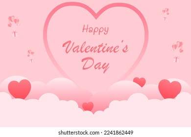 Free vector balloon heart on sky with cloud lover pink background