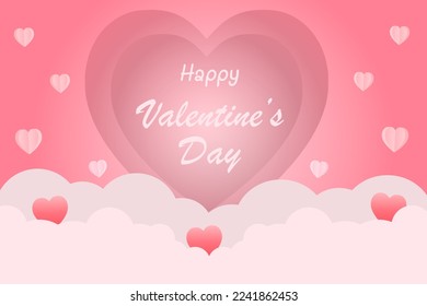 Free vector balloon heart on sky with cloud lover pink background