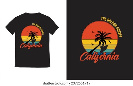 Free vector beach summer sunset t-shirt  with palms Hawaii surfing