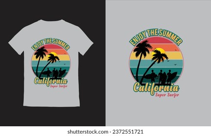Free vector beach summer sunset t-shirt  with palms Hawaii surfing
