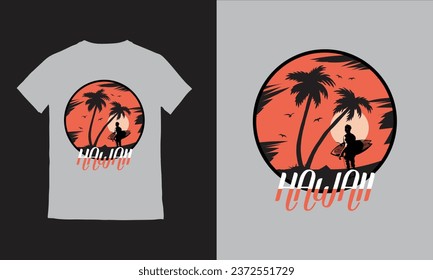 Free vector beach summer sunset t-shirt  with palms Hawaii surfing