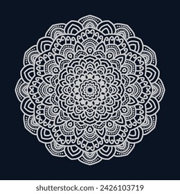 Free vector beautiful floral mandala design. Mandala ornament on a dark blue background. Luxurious golden mandala vector. Decorative mandala background with white arabesque pattern arabic.