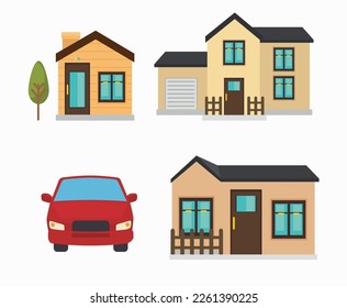 Free vector beautiful mansion and car isolated icon