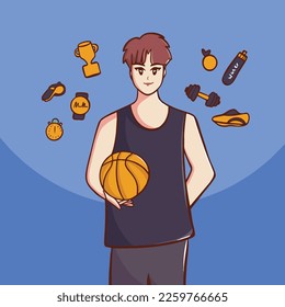 Free vector boy playing basketball cartoon, people sport icon concept isolated, flat cartoon