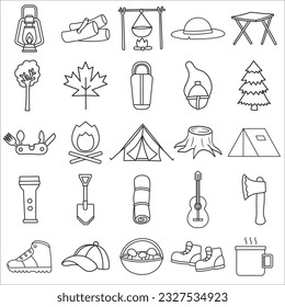 Free vector Bundle of various camping themed line art