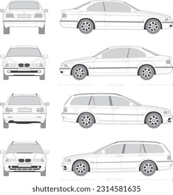 Free vector car van mockup set with isolated realistic images of automobile from different angles