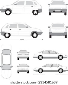 Free vector car van mockup set with isolated realistic images of automobile from different angles