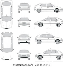 Free vector car van mockup set with isolated realistic images of automobile from different angles