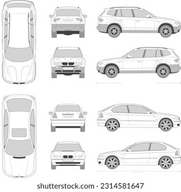 Free vector car van mockup set with isolated realistic images of automobile from different angles