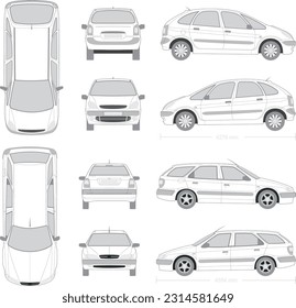 Free vector car van mockup set with isolated realistic images of automobile from different angles