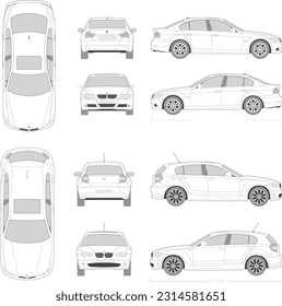 Free vector car van mockup set with isolated realistic images of automobile from different angles
