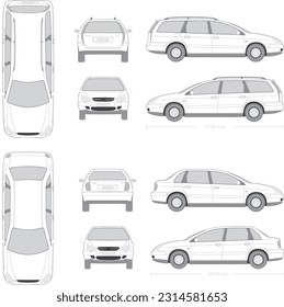Free vector car van mockup set with isolated realistic images of automobile from different angles