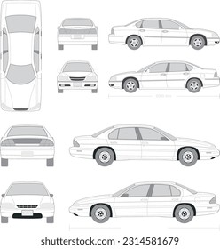 Free vector car van mockup set with isolated realistic images of automobile from different angles