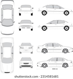 Free vector car van mockup set with isolated realistic images of automobile from different angles