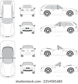 Free vector car van mockup set with isolated realistic images of automobile from different angles