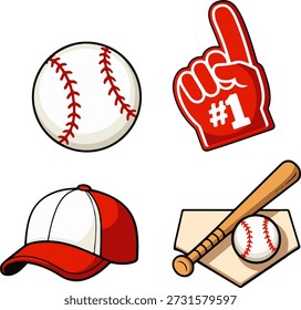 Herramientas de equipo de béisbol de dibujos animados de Vector gratis