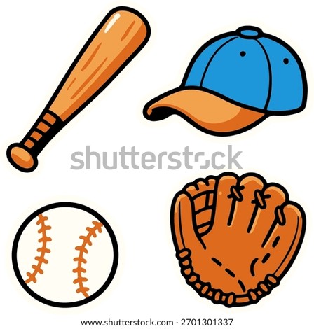 Free vector cartoon baseball equipment tools
