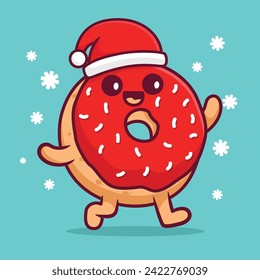 free vector cartoon character donut with santa hat art design