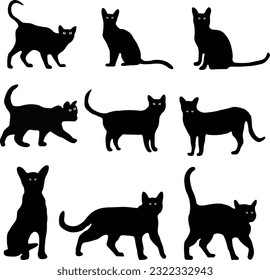 Ilustración vectorial del conjunto de siluetas de gatos vectoriales libres