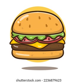 Free vector cheese burger cartoon illustration. flat cartoon style