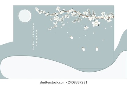 Free vector Cherry blooming greeting card design template. Japan flower branch.