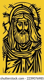 Free vector christ bible story composition jesus in the style of lino print. Jesus vector for tshirt print, good friday