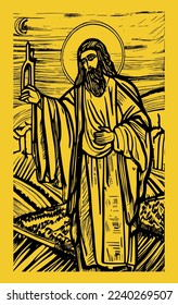 Free vector christ bible story composition jesus in the style of lino print. Jesus vector for tshirt print, good friday