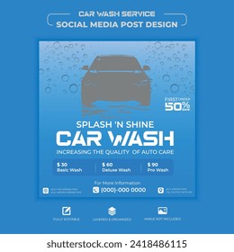 Free vector cleaning service car wash social media post design template  with social media post design Mockup, real estate, medical, business, corporate use, a4 size 