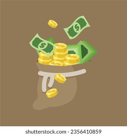 Free vector collection of bag with banknotes and coins9.eps