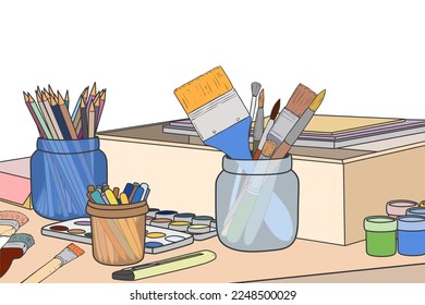 Free vector collection of various art tools on the table series 2