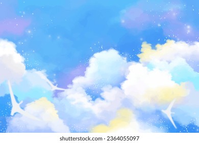 Free vector cotton candy clouds background with sparkles
