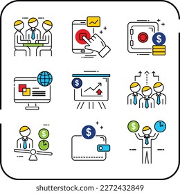 Conjunto de iconos de negocio de banca de clientes libres de vectores