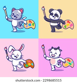 Free vector cute animal artist activities cartoon vector icon illustration. animal icon concept isolated