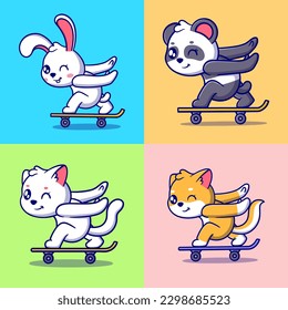 Free vector cute animal playing skateboard cartoon vector icon illustration. animal icon concept isolated