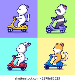 Free vector cute animal riding scooter cartoon vector icon illustration. animal icon concept isolated