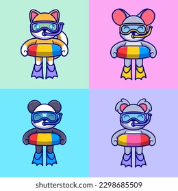 Free vector cute animal swimming activities cartoon vector icon illustration. animal icon concept isolated