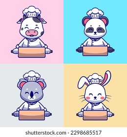Free vector cute chef animal cartoon vector icon illustration. animal icon concept isolated