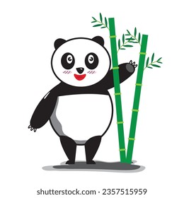 Free vector cute desing panda with bamboo