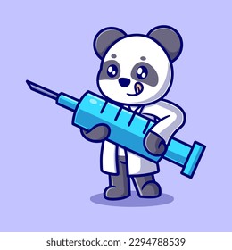 Free vector cute doctor panda cartoon icon illustration. animal icon concept isolated. flat cartoon style