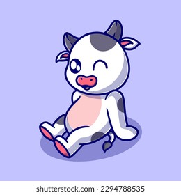 Free vector cute enjoy cow cartoon icon illustration. animal icon concept isolated. flat cartoon style