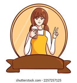 Free vector cute girl and bubble milk tea logo cartoon art illustration