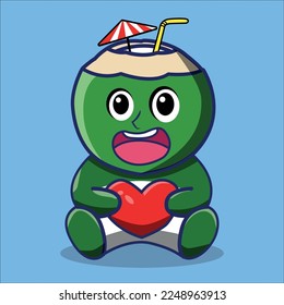 Free vector cute green young coconut cartoon vector icon illustration.