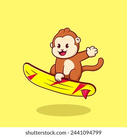 Free vector cute monkey playing surf