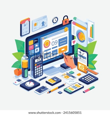 Free vector desktop and smartphone app development pen watch illustration