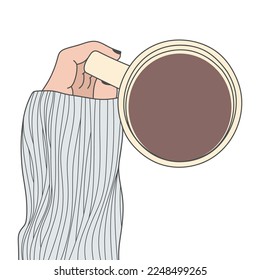 Free vector drink coffee latte with warm knitted clothes hand holding cup