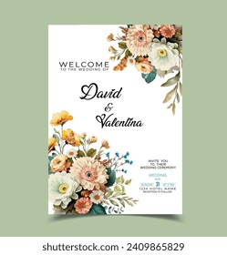 
Free vector elegant wedding card with beautiful floral and leaves template