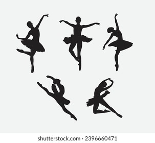 Free vector female ballerina silhouette dancers isolated on white background