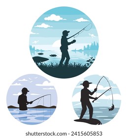 	
Free vector flat design fishing man fishing rod pulls silhouettes vector