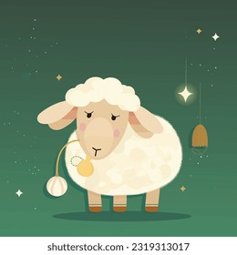 Free vector flat eid al-adha illustration with animals camel cow sheep and lanterns
